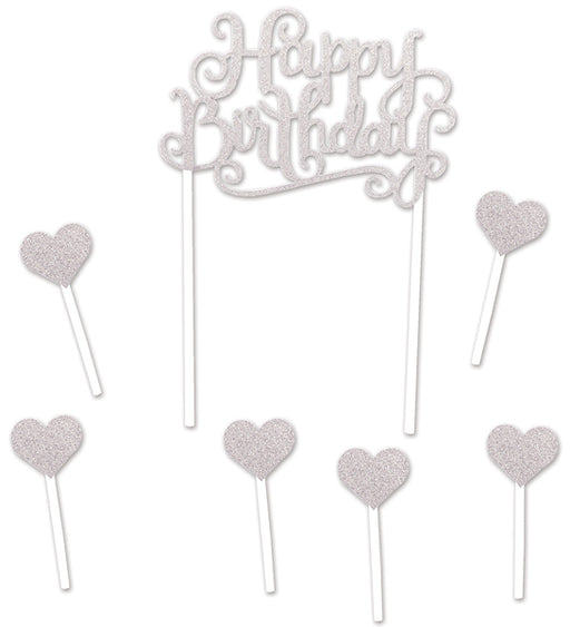 Silver Happy Birthday Cake Topper