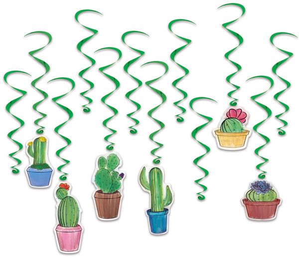 Cactus Whirls Hanging Decorations, 12 Count