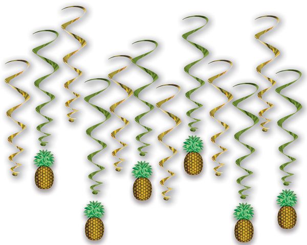 Pineapple Whirls Hanging Decorations, 12 Count