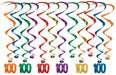 100th Birthday Assorted Hanging Whirls, 12 Count