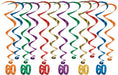 60th Birthday Assorted Hanging Whirls, 12 Pack