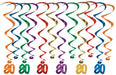 80th Birthday Assorted Hanging Whirls, 12 Pack