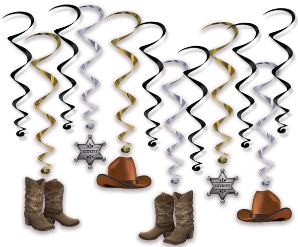 Western Whirls Hanging Decorations, 12 Pack