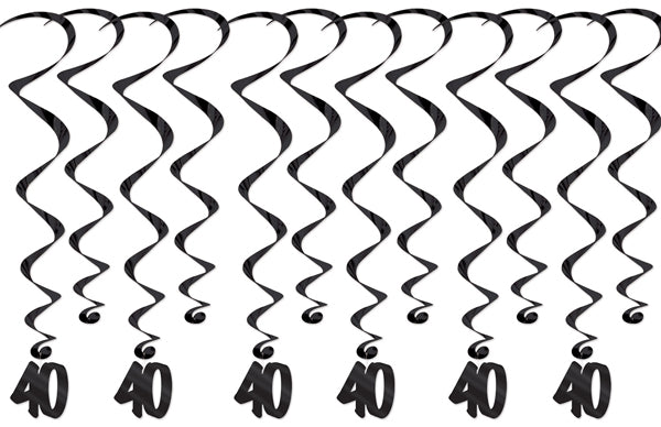 40th Birthday Whirl Decorations, 12 Pack