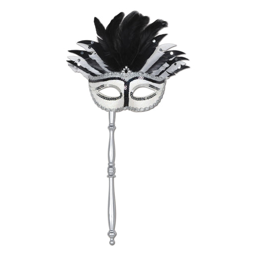 Masque à plumes avec bâton pour Mardi Gras