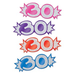 Mini Glittered Number 30 Cutouts, 8 Pack