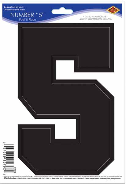 Black Number 5 Peel N Place Decoration