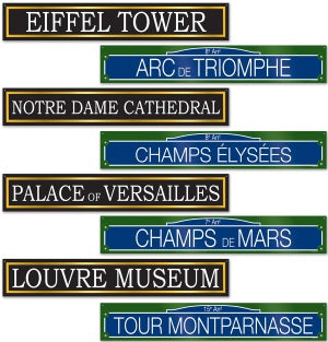 French Street Sign Cutouts, 4 Pack