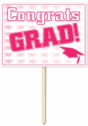 Pink Congrats Grad Yard Sign, 11 x 15 Inches