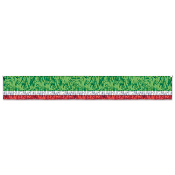 Red, White & Green Metallic Fringe Drape