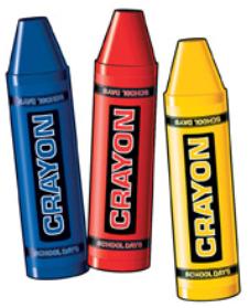 CRAYON CUTOUTS RED YELLOW BLUE (3/PKG)