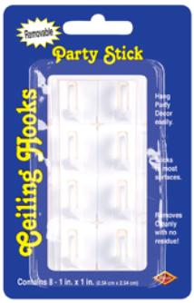 PARTY STICK CEILING HOOKS 8/PKG 1"X1"