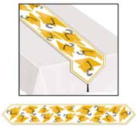 Gold Grad Cap Graduation Table Runner