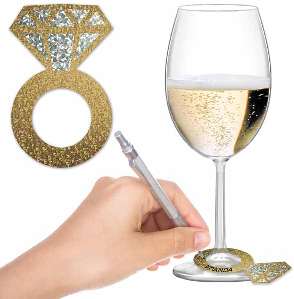 Diamond Ring Wine Glass Markers, 24 Pack