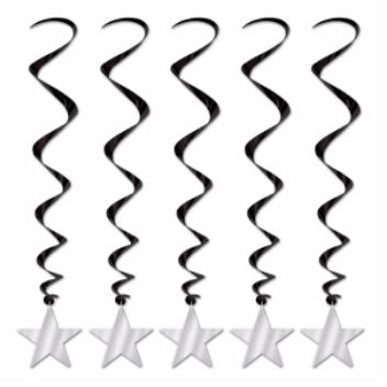 STAR WHIRLS(5/PK) 3' BLACK & SILVER
