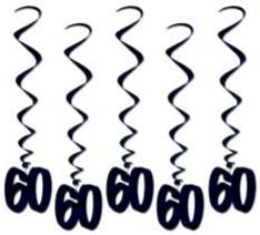 Black Number 60 Hanging Whirls, 5 Pack