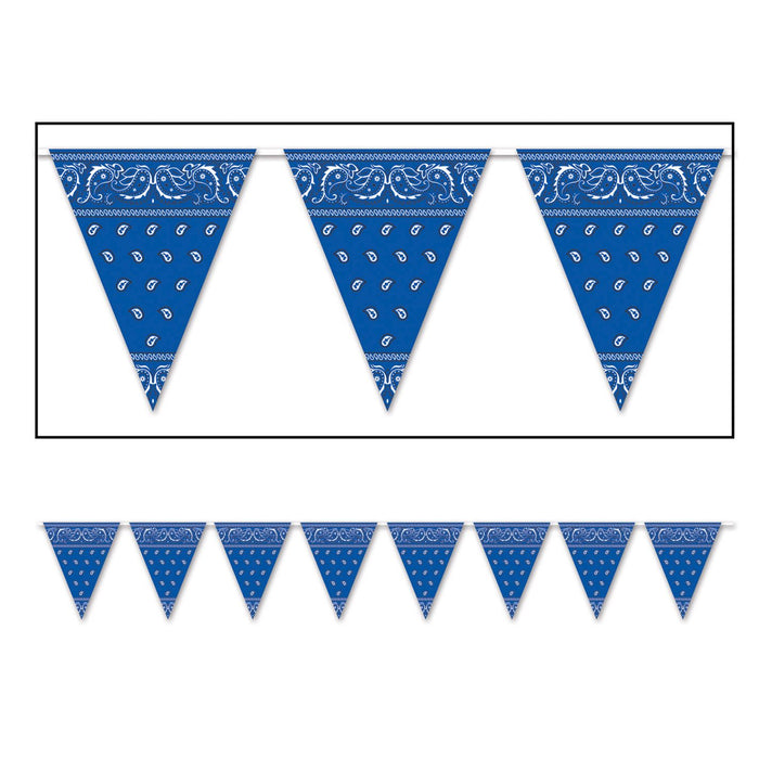 Blue Bandana Pennant Banner, 12 ft