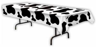 Cow-print tablecover for a farm birthday party