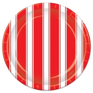 Red & White Striped 9-Inch Plates, 8-Pack