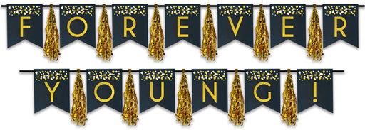 Forever Young ! Guirlande à pompons pour anniversaire, lot de 2