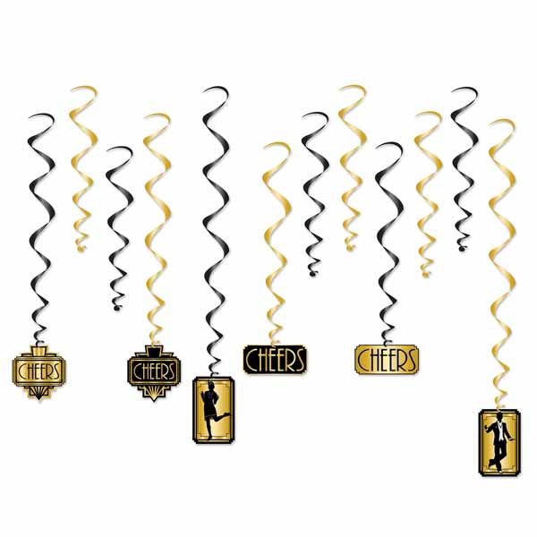 Great 20's Hanging Whirl Decorations, 12 Count