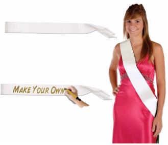 Make Your Own White Satin Sash, 33" x 4"