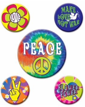 60s Party Buttons, 5 Pack
