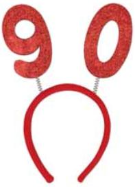 Red Glittered 90th Birthday Bopper Headband