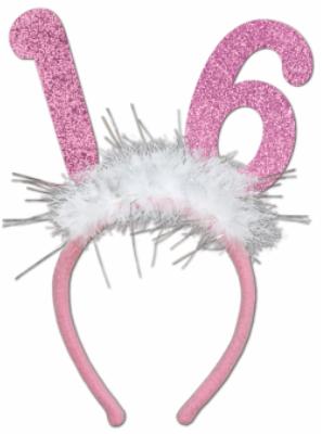 Sweet 16 Glittered Bopper Headband with Marabou