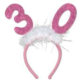 30th Birthday Glittered Bopper Headband with Marabou