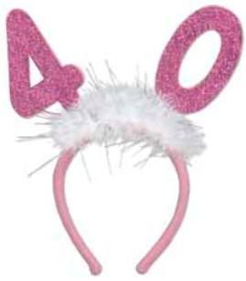 40th Birthday Glittered Bopper Headband with Marabou