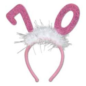 70th Birthday Glittered Bopper Headband with Marabou