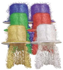 Tinsel Top Hat with Curly Wig, Assorted