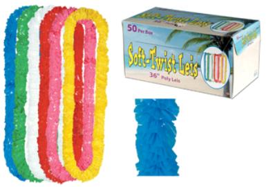 1.5"X36" ASST POLY LEIS IN LABELED BOX