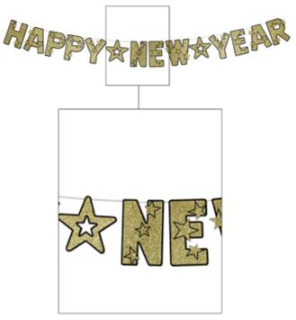 Gold Glittered Happy New Year Streamer, 8.5 ft
