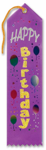Happy Birthday Award Ribbon, 2 x 8 Inches
