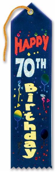 Happy 70th Birthday Award Ribbon, 2" x 8"