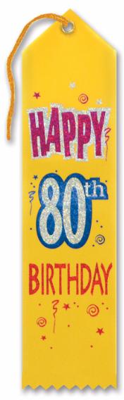 Happy 80th Birthday Award Ribbon, 2 x 8 Inches