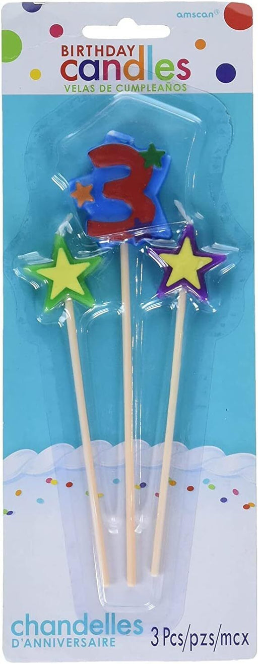 Number 3 Star Candle Stick (9/Pk)