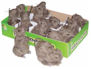 4-Inch Brown Furry Rat Decorations, 12 Count