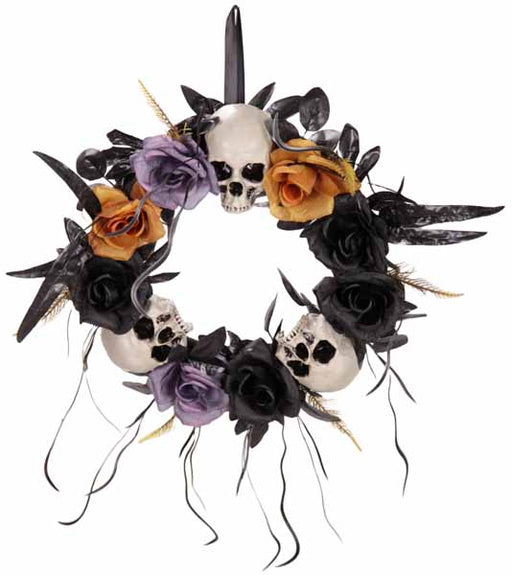 16.1" Flower and Skull Halloween Wreath