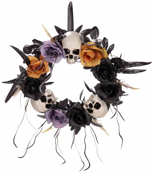 16.1" Flower and Skull Halloween Wreath