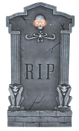 Light-Up Skull on Gargoyle Tombstone Halloween Decoration