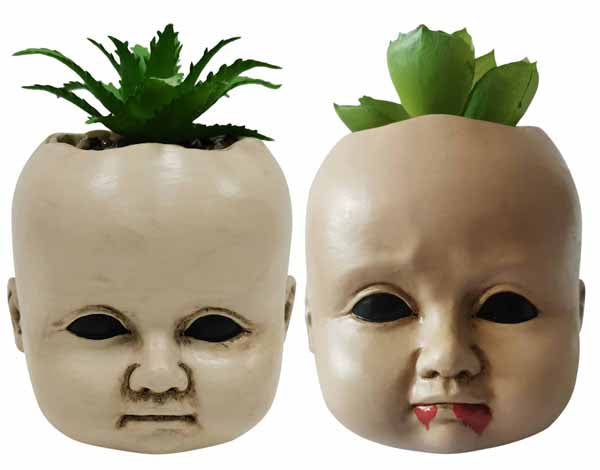 Doll Head Succulent Halloween Decoration, 4.5 Inch