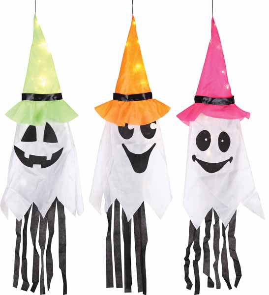 39-Inch Light-Up Ghost with Witch Hat Halloween Decoration