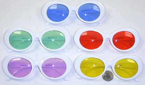 White Clout Style Sunglasses with Coloured Lenses, 12 Pairs