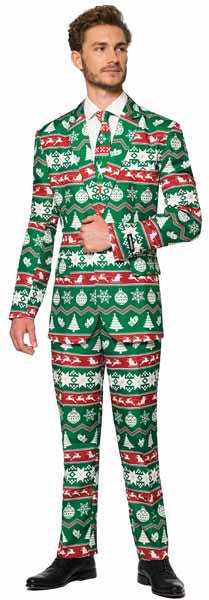 Suitmeister Men's Green Nordic Christmas Suit, 2XL