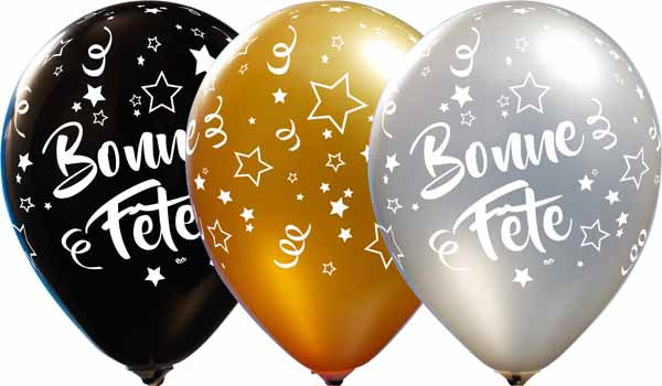 Bonne Fête All-Over Print 12-Inch Latex Balloons, 50 Count