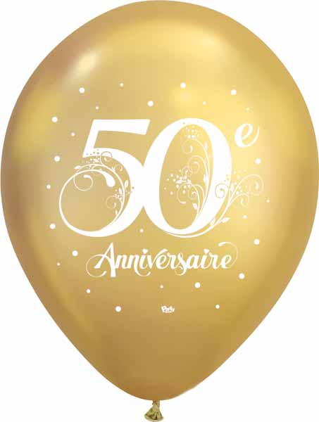 Gold “50e Anniversaire” 12-Inch Latex Balloons, 50 Pack