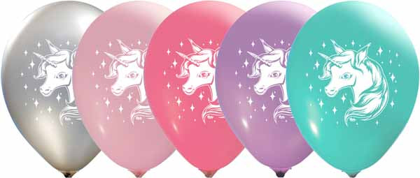 12-Inch Unicorn Latex Balloons with Two-Sided Print, 50 Count